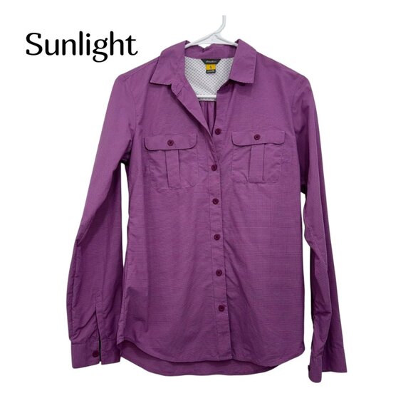 Eddie Bauer Womens XS Purple Button-Up Shirt Dual Chest Pockets Roll Tap Sleeves - Picture 1 of 12